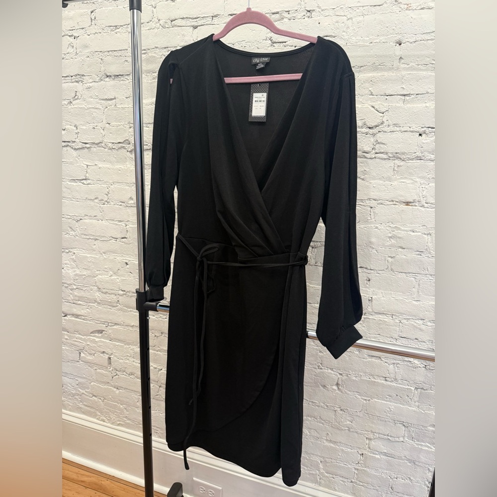 NWT City Chic Black Long Sleeve Wrap Dress